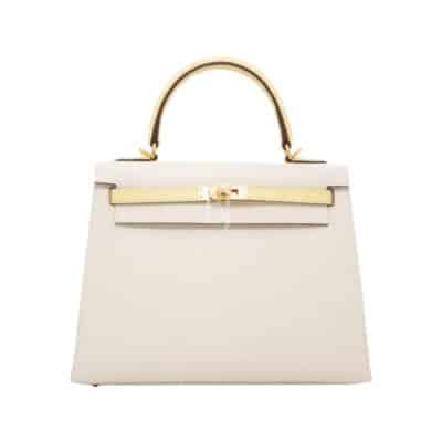 Hermès Kelly 25 Sellier Craie Epsom Brushed Gold Hardware