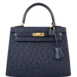 Hermès Kelly 25 Sellier Indigo Ostrich Gold Hardware