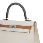 Hermès Kelly 25 Sellier Nata/Chai/Gris Meyer Epsom Palladium Hardware