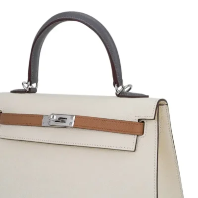 Hermès Kelly 25 Sellier Nata/Chai/Gris Meyer Epsom Palladium Hardware