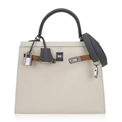 Hermès Kelly 25 Sellier Nata/Chai/Gris Meyer Epsom Palladium Hardware