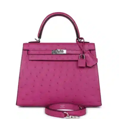 Hermès Kelly 25 Sellier Rose Pourpre Ostrich Palladium Hardware Lushentic Grade bags