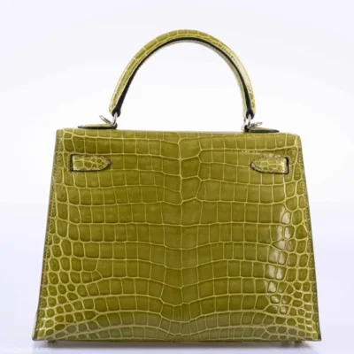 Hermès Kelly 25 Sellier Vert Anis Shiny Niloticus Crocodile Palladium Hardware Lushentic replica handbags