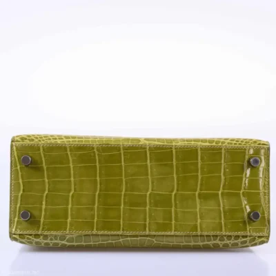 Hermès Kelly 25 Sellier Vert Anis Shiny Niloticus Crocodile Palladium Hardware Lushentic replica handbags