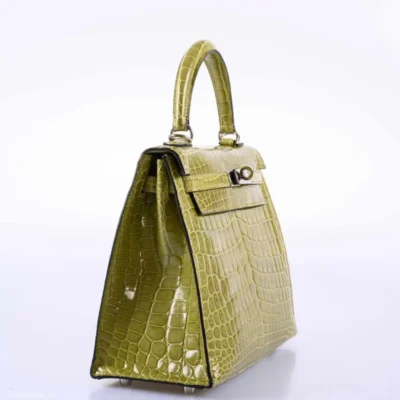 Hermès Kelly 25 Sellier Vert Anis Shiny Niloticus Crocodile Palladium Hardware Lushentic replica handbags