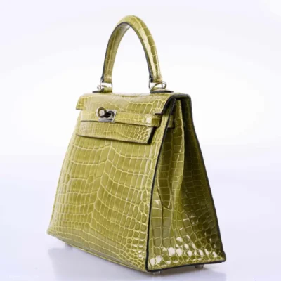 Hermès Kelly 25 Sellier Vert Anis Shiny Niloticus Crocodile Palladium Hardware Lushentic replica handbags