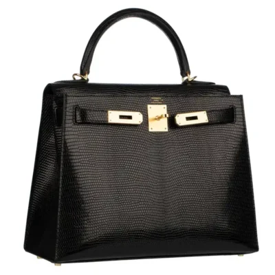 Hermès Kelly 28 Black Niloticus Lizard Gold Hardware