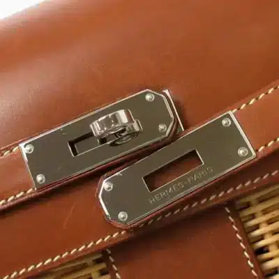 Hermes Kelly 28 Brown Osier Wicker & Swift Palladium Hardware