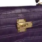 Hermès Kelly 28 Retourne Amethyst Matte Alligator Mississippiensis Gold Hardware Lushentic inspired bags