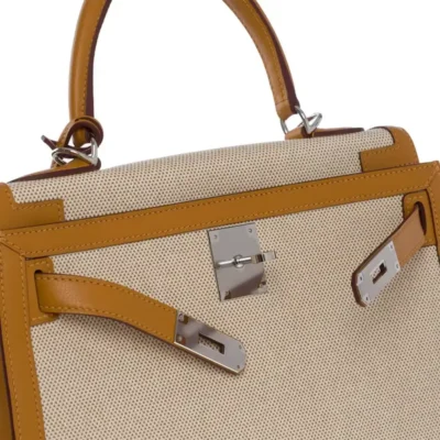 Hermès HSS Kelly 28 Sellier Beige Canvas & Gold Swift Silver Hardware Lushentic reviews