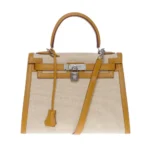 Hermès HSS Kelly 28 Sellier Beige Canvas & Gold Swift Silver Hardware Lushentic reviews