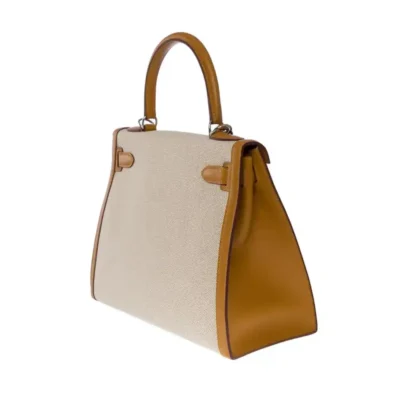 Hermès HSS Kelly 28 Sellier Beige Canvas & Gold Swift Silver Hardware Lushentic reviews