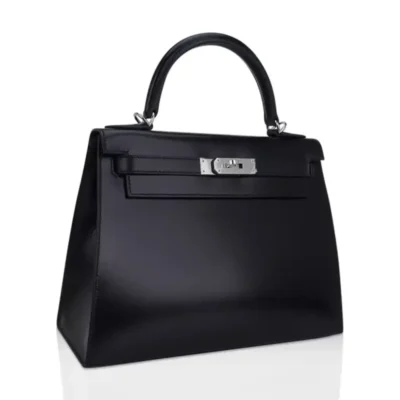 Hermès Kelly 28 Sellier Black Box Calfskin Palladium Hardware Lushentic bags