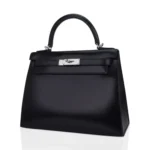 Hermès Kelly 28 Sellier Black Box Calfskin Palladium Hardware Lushentic bags