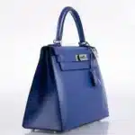 Hermès Kelly 28 Sellier Blue Electric Tadelakt Palladium Hardware Lushentic Replica