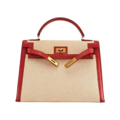 Hermès Kelly 32 Red and Cream Beige Epsom Gold Hardware