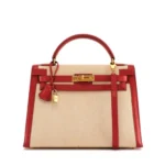 Hermès Kelly 32 Toile Rouge Courchevel Gold Hardware Luxury replica handbags