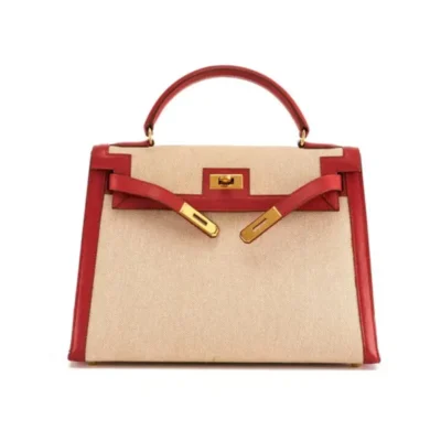 Hermès Kelly 32 Toile Rouge Courchevel Gold Hardware Luxury replica handbags