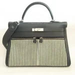 Hermès Kelly 35 Lakis Vert Fonce Toile & Swift Palladium Hardware Lushentic quality