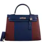 Hermès Kelly 35 Sellier Blue Saphir & Rouge H Epsom Palladium Hardware Lushentic inspired bags