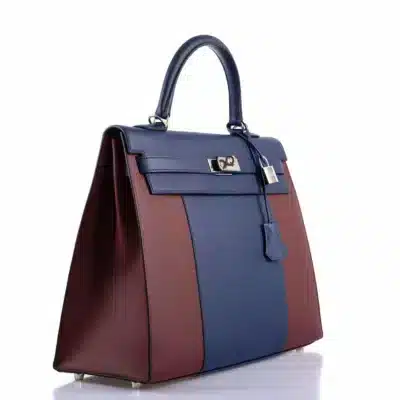 Hermès Kelly 35 Sellier Blue Saphir & Rouge H Epsom Palladium Hardware Lushentic inspired bags