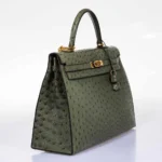 Hermès Kelly 35 Sellier Vert Olive Ostrich Gold Hardware