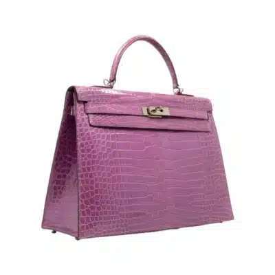 Hermès Kelly 35 Sellier Violet Shiny Porosus Crocodile Palladium Hardware