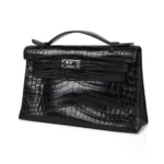 Hermès Kelly Pochette Black Matte Niloticus Crocodile Palladium Hardware