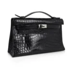 Hermès Kelly Pochette Black Matte Niloticus Crocodile Palladium Hardware