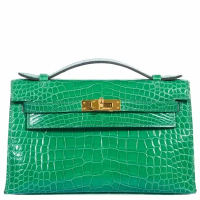 Hermès Kelly Pochette Cactus Emerald Shiny Alligator Mississippiensis Gold Hardware