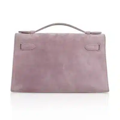 Hermès Kelly Pochette Lilac Doblis Suede Palladium Hardware Replica inspired