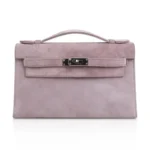 Hermès Kelly Pochette Lilac Doblis Suede Palladium Hardware Replica inspired