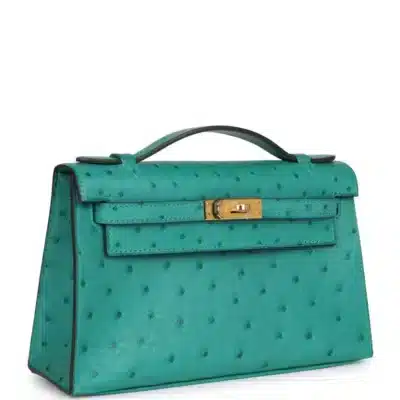 Hermès Kelly Pochette Vert Verone Ostrich Gold Hardware replica handbags online