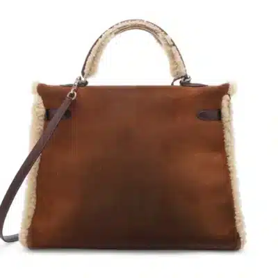 Hermès Limited Edition 2005 Kelly 35 Retourné Fauve And Ébène Barénia Shearling & Veau Doblis Palladium Hardware Lushentic Bags