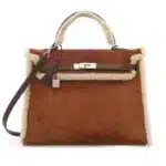 Hermès Limited Edition 2005 Kelly 35 Retourné Fauve And Ébène Barénia Shearling & Veau Doblis Palladium Hardware Lushentic Bags