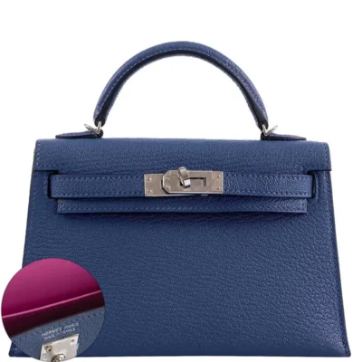 Hermès Limited Edition 2020 Mini Kelly 20 II Sellier Blue Brighton and Magnolia Chevre Palladium Hardware