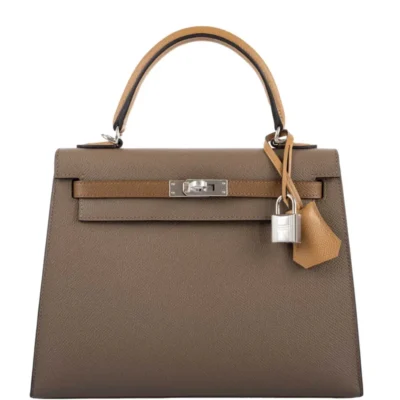 Hermès Limited Edition 2021 Kelly 25 Sellier Tri-Color Etoupe/Alezan/Biscuit Epsom Palladium Hardware Best Lushentic Bags