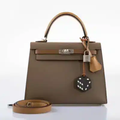 Hermès Limited Edition 2021 Kelly 25 Sellier Tri-Color Etoupe/Alezan/Biscuit Epsom Palladium Hardware Best Lushentic Bags