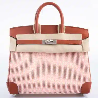 Hermès Limited Edition Birkin 25 Brique/Écru/Mauve Sylvestre/Terre Battue Swift & Toile Quadrille Palladium Hardware