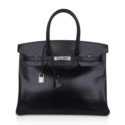 Hermès Limited Edition Birkin 35 Black Box Calfskin Guilloche Palladium Hardware