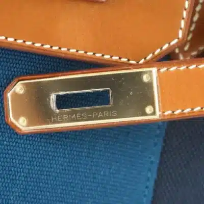 Hermès Limited Edition Birkin 35 Blue Flag Toile Barenia detail1