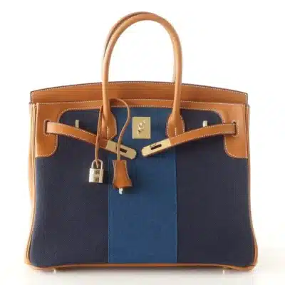 Hermès Limited Edition Birkin 35 Blue Flag Toile Barenia front2