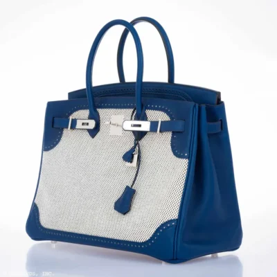 Hermès Limited Edition Replica Birkin 35 Ghillies Argyle/Etoupe Swift Palladium Hardware