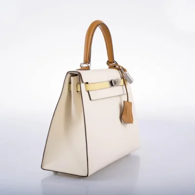 Hermès Limited Edition Kelly 25 Sellier Tri-Color Nata/Jaune Poussin/Sesame Epsom Palladium Hardware luxury bags