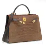 Hermès Limited Edition Kelly 32 Sellier Shiny Ficelle/Étrusque/Gris Foncé Matte Alligator Mississippiensis Gold Hardware