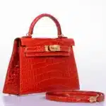 Hermès Limited Edition Mini Kelly 20 II Sellier Geranium Shiny Niloticus Crocodile Gold Hardware