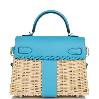 Hermes Limited Edition Mini Kelly 20 Picnic Bleu Du Nord Swift & Osier Palladium Hardware