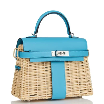 Hermes Limited Edition Mini Kelly 20 Picnic Bleu Du Nord Swift & Osier Palladium Hardware