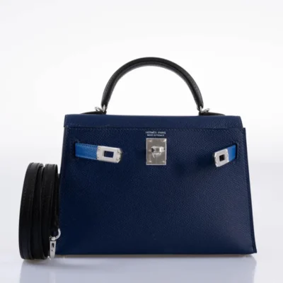 Hermès Limited Edition Mini Kelly 20 Tricolor Bleu Saphir/Bleu France/Black Epsom Palladium Hardware Luxury bag lookalikes