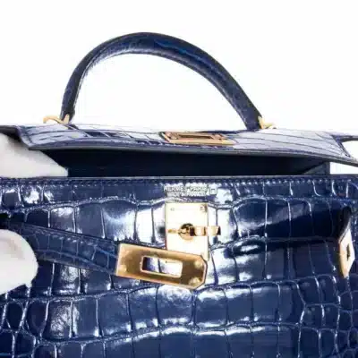 Hermès Mini Kelly 20 Blue Sapphire Shiny Niloticus Crocodile Gold Hardware dupes bag